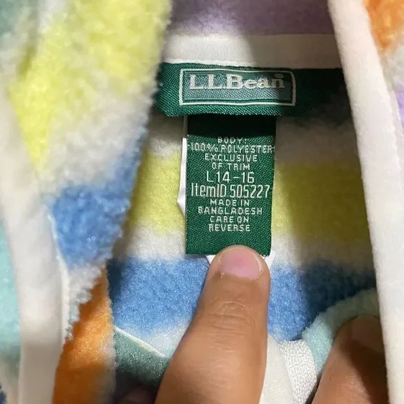 L.L.Bean Kids Mountain Full Zip Fleece Hooded Jacket Printed Multicolor Large 14 - Picture 8 of 10